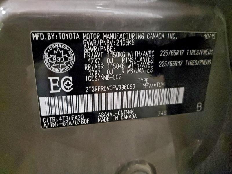 2015 Toyota Rav4 მანქანა იყიდება აუქციონზე, vin: 2T3RFREV0FW396093, აუქციონის ნომერი: 96709865