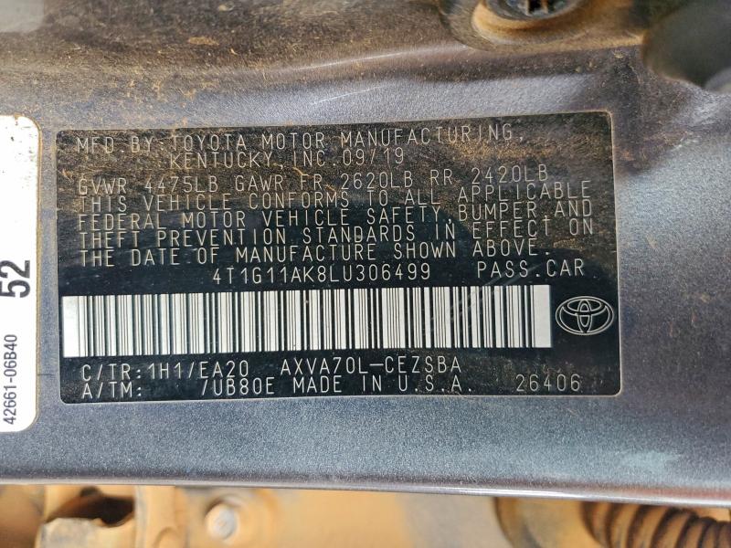 94675675 :رقم المزاد ، 4T1G11AK8LU306499 vin ، 2020 Toyota Camry Se مزاد بيع