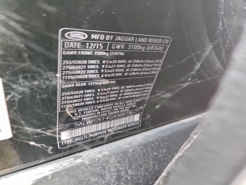 Aukcja sprzedaży 2016 Land Rover Range Rove, vin: SALWR2EF4GA568726, numer aukcji: 97802975