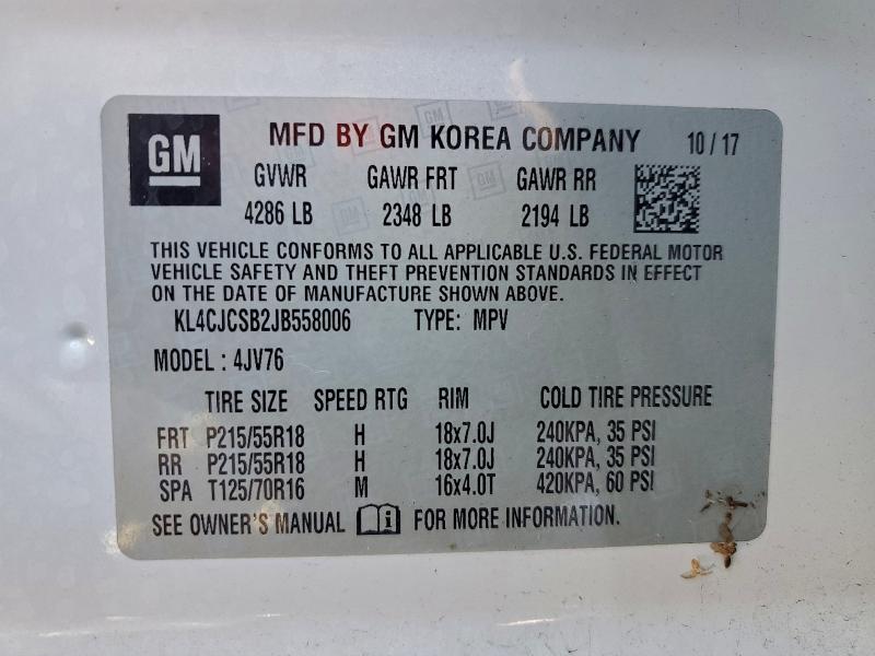 Aukcja sprzedaży 2018 Buick Encore Ess, vin: KL4CJCSB2JB558006, numer aukcji: 98998255
