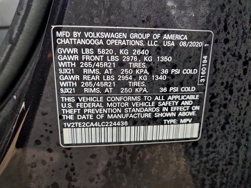 2020 Volkswagen Atlas Cross Sport მანქანა იყიდება აუქციონზე, vin: 1V2TE2CA4LC224436, აუქციონის ნომერი: 95417045