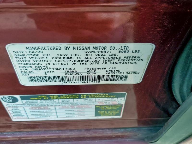 Продажа на аукционе авто 2006 Infiniti M35 Base, vin: JNKAY01E76M117050, номер лота: 98636735