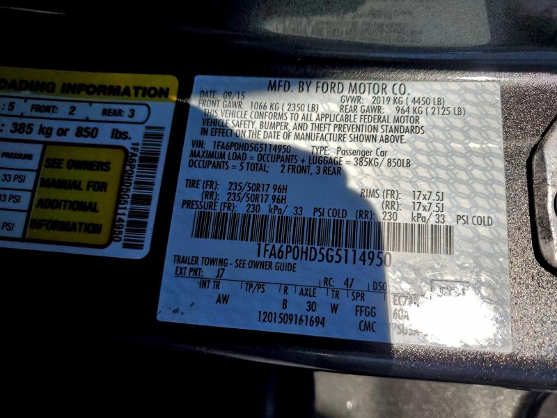 Продаж на аукціоні авто 2016 Ford Fusion, vin: 1FA6P0HD5G5114950, номер лоту: 96736135