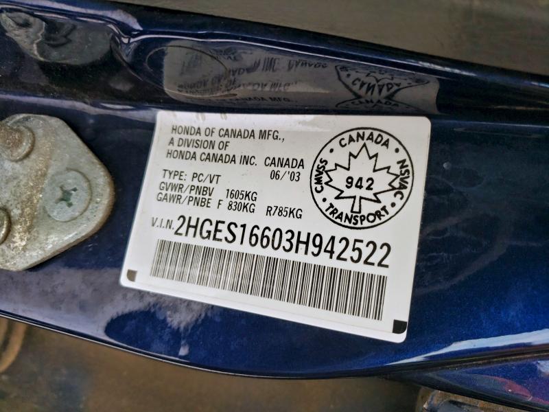 Продажа на аукционе авто 2003 Honda Civic, vin: 2HGES16603H942522, номер лота: 97163455