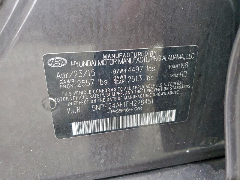 95716345 :رقم المزاد ، 5NPE24AF1FH228451 vin ، 2015 Hyundai Sonata مزاد بيع