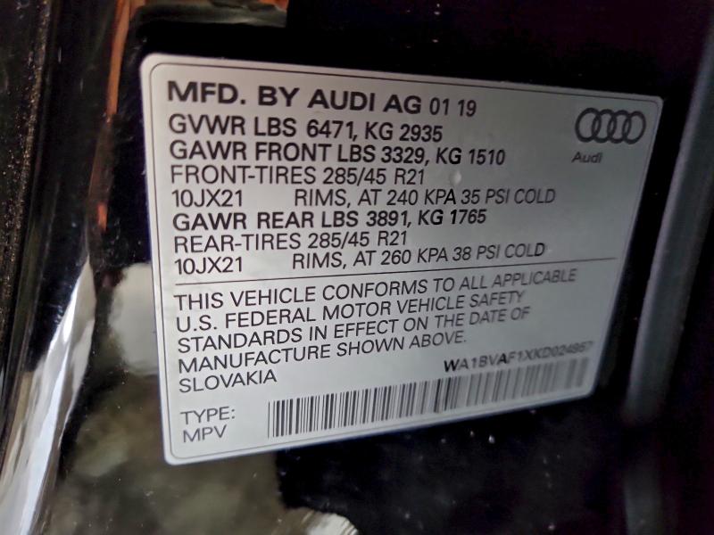 Aukcja sprzedaży 2019 Audi Q8, vin: WA1BVAF1XKD024957, numer aukcji: 94260645