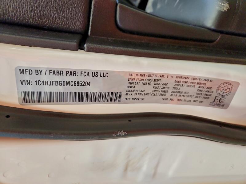 Продажа на аукционе авто 2021 Jeep Grand Cherokee, vin: 1C4RJFBG0MC685204, номер лота: 96300665