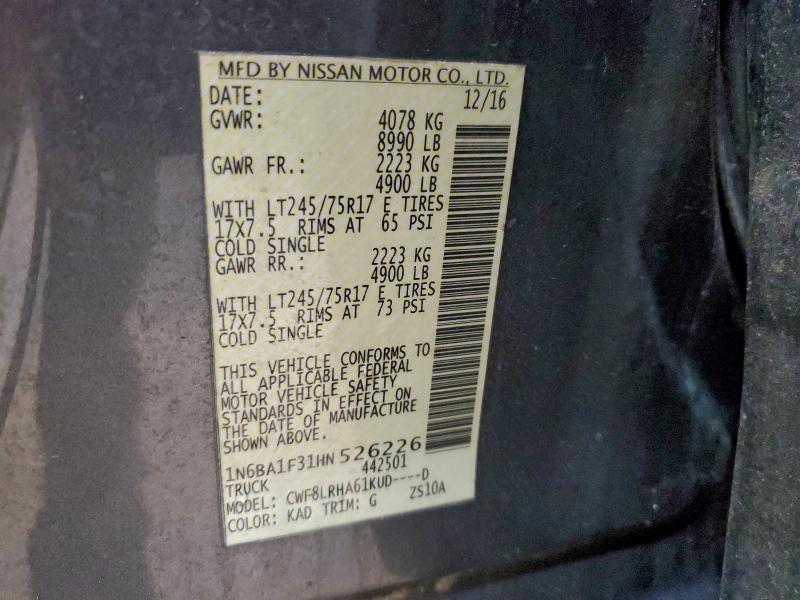 Продажа на аукционе авто 2017 Nissan Titan Xd S, vin: 1N6BA1F31HN526226, номер лота: 95757425