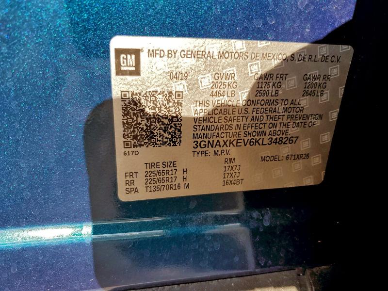 Продажа на аукционе авто 2019 Chevrolet Equinox, vin: 3GNAXKEV6KL348267, номер лота: 97781375
