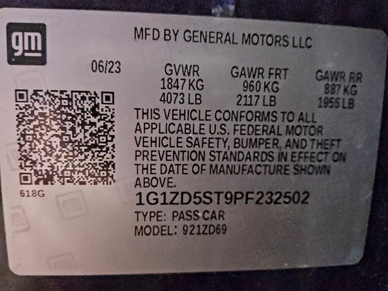 Продаж на аукціоні авто 2023 Chevrolet Malibu, vin: 1G1ZD5ST9PF232502, номер лоту: 95432505