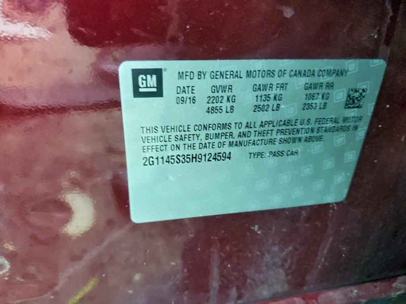 Aukcja sprzedaży 2017 Chevrolet Impala, vin: 2G1145S35H9124594, numer aukcji: 95529405