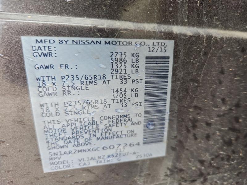 97743385 :رقم المزاد ، 5N1AR2MNXGC607264 vin ، 2016 Nissan Pathfinder مزاد بيع