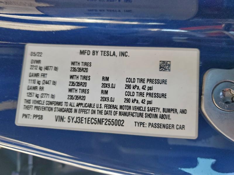 Aukcja sprzedaży 2022 Tesla Model 3, vin: 5YJ3E1EC5NF255002, numer aukcji: 96631295
