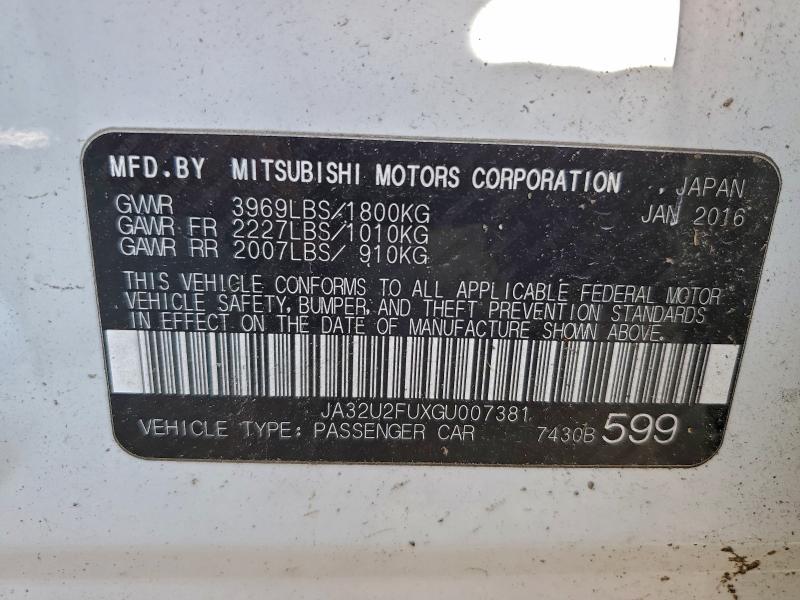 Aukcja sprzedaży 2016 Mitsubishi Lancer Es, vin: JA32U2FUXGU007381, numer aukcji: 96283485