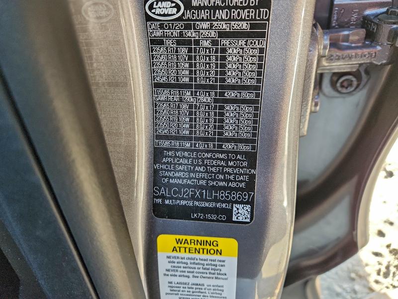 Aukcja sprzedaży 2020 Land Rover Discovery, vin: SALCJ2FX1LH858697, numer aukcji: 94446035