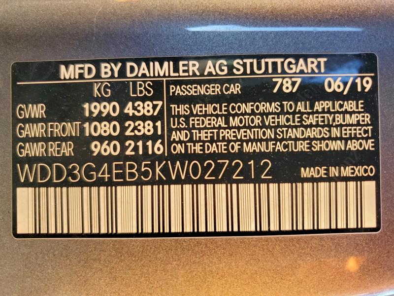 Aukcja sprzedaży 2019 Mercedes-benz A, vin: WDD3G4EB5KW027212, numer aukcji: 96967585