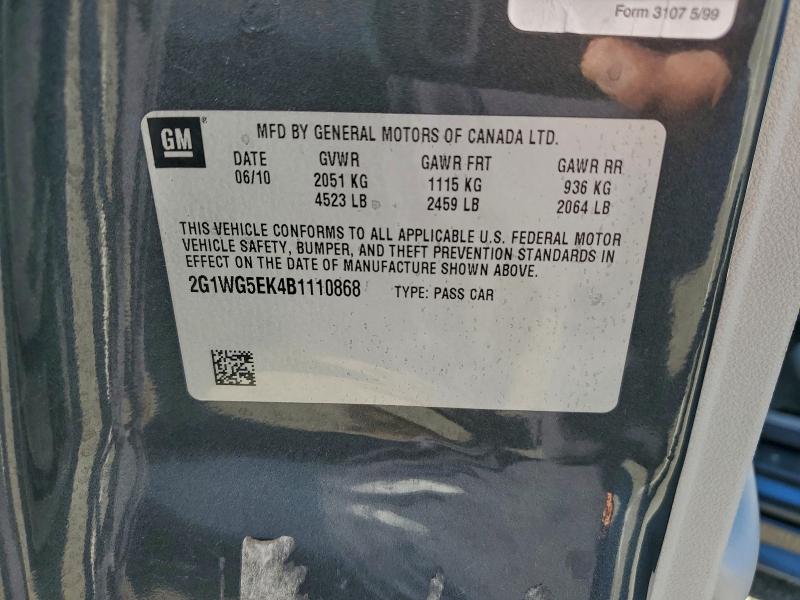 Auction sale of the 2011 Chevrolet Impala, vin: 2G1WG5EK4B1110868, lot number: 95691455