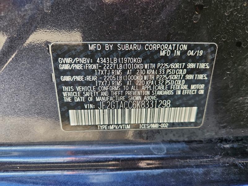 Продажа на аукционе авто 2019 Subaru Crosstrek, vin: JF2GTACC6K8331298, номер лота: 94992005