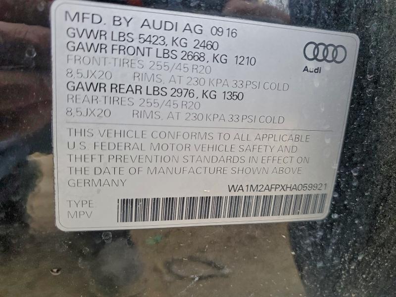 2017 Audi Q5 მანქანა იყიდება აუქციონზე, vin: WA1M2AFPXHA059921, აუქციონის ნომერი: 96728125