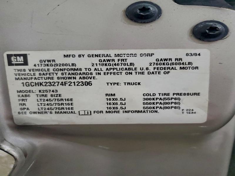 Aukcja sprzedaży 2004 Chevrolet Silverado, vin: 1GCHK23274F212306, numer aukcji: 95413495