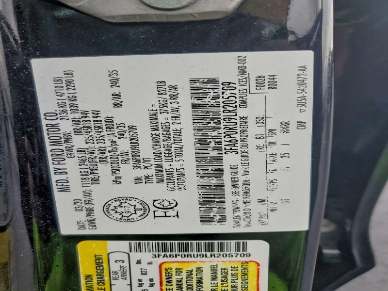 Продаж на аукціоні авто 2020 Ford Fusion, vin: 3FA6P0RU9LR205709, номер лоту: 98068955