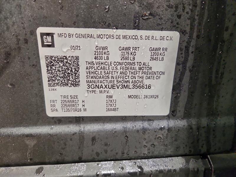 2021 Chevrolet Equinox მანქანა იყიდება აუქციონზე, vin: 3GNAXUEV3ML356616, აუქციონის ნომერი: 94791295