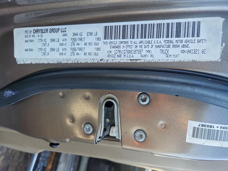 2010 Dodge Ram 1500 მანქანა იყიდება აუქციონზე, vin: 1D7RV1GT6AS187397, აუქციონის ნომერი: 98002615