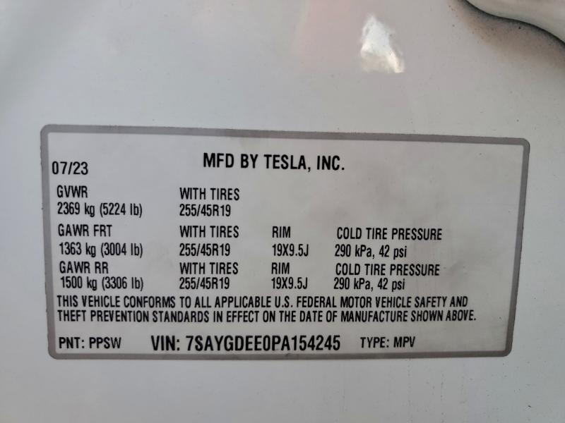 Продаж на аукціоні авто 2023 Tesla Model Y, vin: 7SAYGDEE0PA154245, номер лоту: 97330555