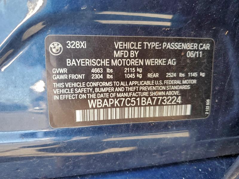 Продаж на аукціоні авто 2011 Bmw 3 Series, vin: WBAPK7C51BA773224, номер лоту: 94721845