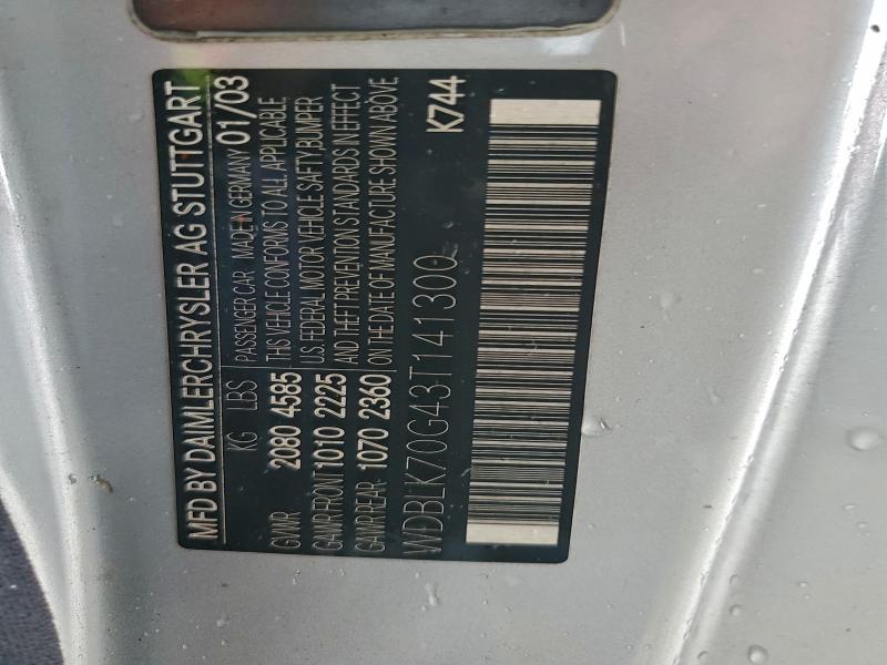 94744405 :رقم المزاد ، WDBLK70G43T141300 vin ، 2003 Mercedes-benz Clk مزاد بيع