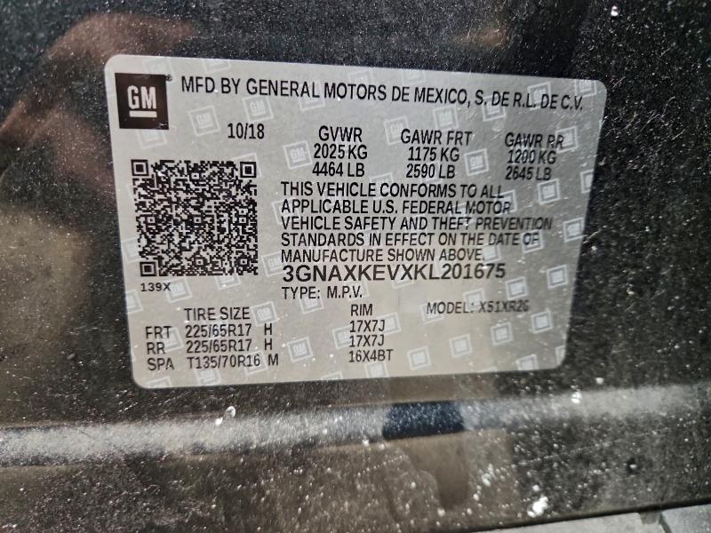 97211505 :رقم المزاد ، 3GNAXKEVXKL201675 vin ، 2019 Chevrolet Equinox مزاد بيع