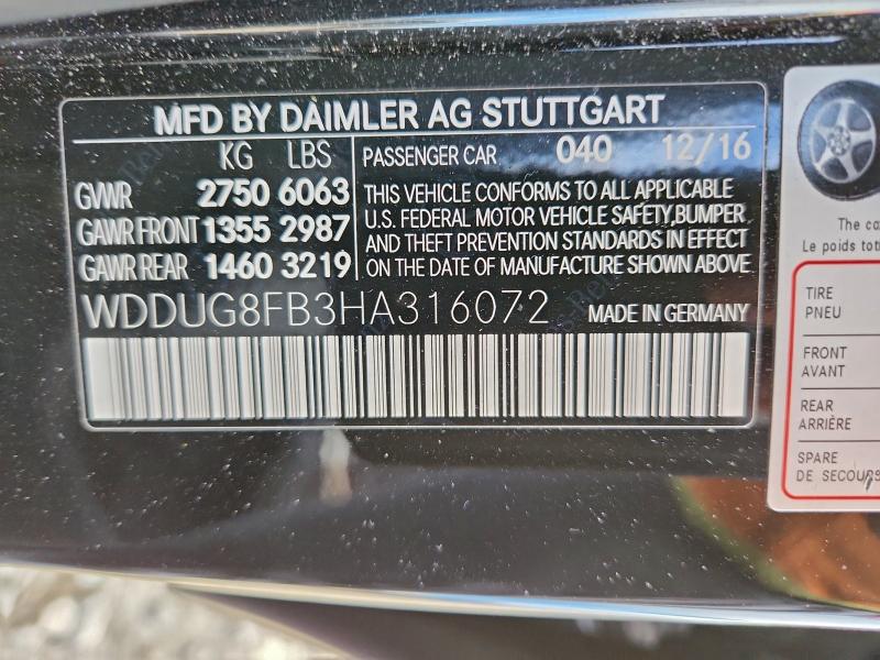 Продажа на аукционе авто 2017 Mercedes-benz S, vin: WDDUG8FB3HA316072, номер лота: 96106815