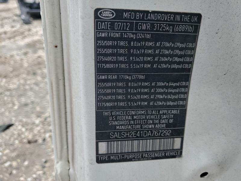 94254185 :رقم المزاد ، SALSH2E41DA767292 vin ، 2013 Land Rover Range Rove مزاد بيع