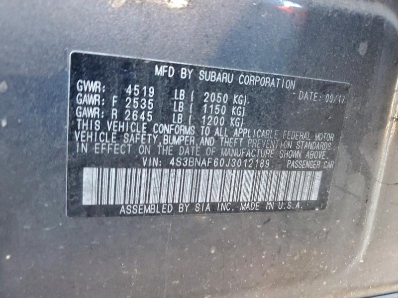 2018 Subaru Legacy მანქანა იყიდება აუქციონზე, vin: 4S3BNAF60J3012189, აუქციონის ნომერი: 93432935