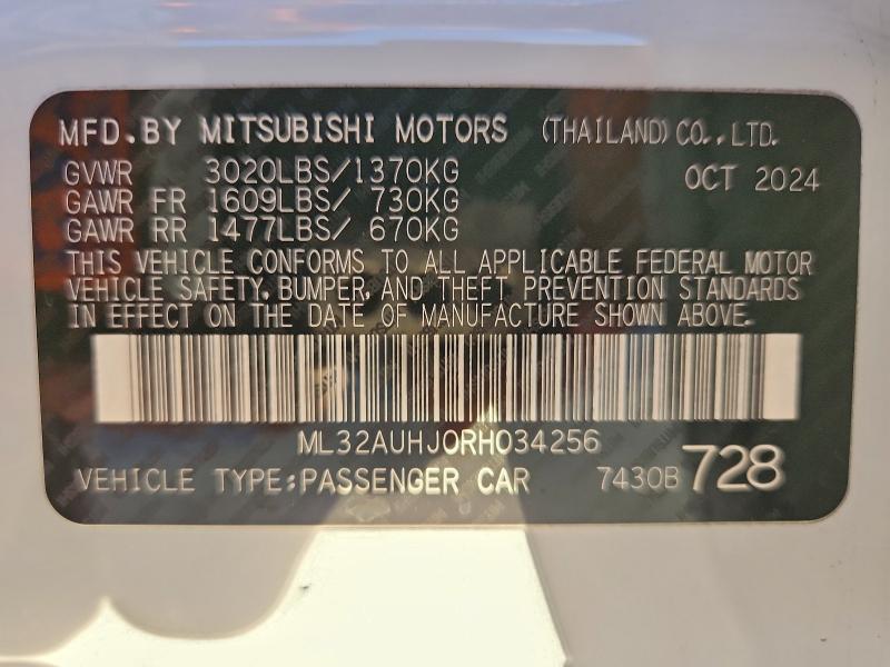 Продаж на аукціоні авто 2024 Mitsubishi Mirage, vin: ML32AUHJ0RH034256, номер лоту: 46221376