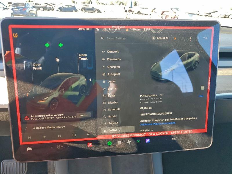 95989525 :رقم المزاد ، 5YJYGDEE2MF305937 vin ، 2021 Tesla Model Y مزاد بيع