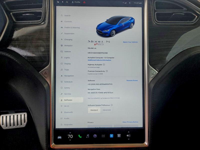 Продажа на аукционе авто 2014 Tesla Model S, vin: 5YJSA1H18EFP52398, номер лота: 96067275