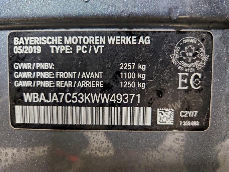 Aukcja sprzedaży 2019 Bmw 530, vin: WBAJA7C53KWW49371, numer aukcji: 97669805