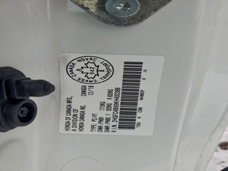 2019 Honda Civic მანქანა იყიდება აუქციონზე, vin: 2HGFC4B69KH400388, აუქციონის ნომერი: 95058595