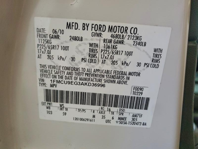 Продаж на аукціоні авто 2010 Ford Escape Lim, vin: 1FMCU9EG3AKD36996, номер лоту: 95708665