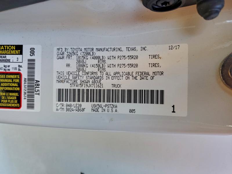 Aukcja sprzedaży 2018 Toyota Tundra Cre, vin: 5TFAY5F19JX711621, numer aukcji: 95580045