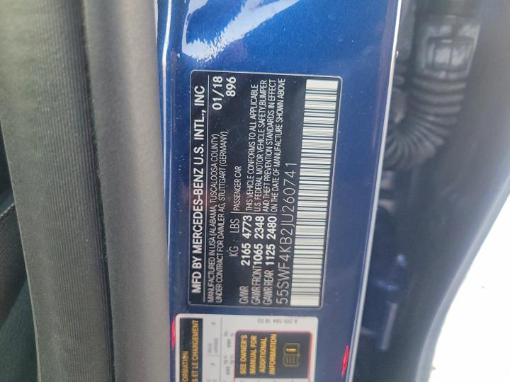 97644325 :رقم المزاد ، 55SWF4KB2JU260741 vin ، 2018 Mercedes-benz C 300 4mat مزاد بيع