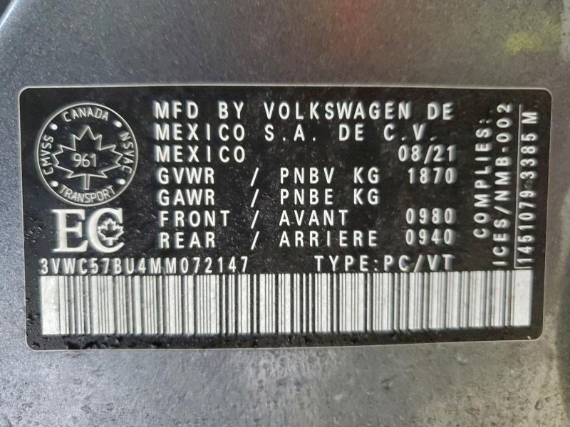 Продажа на аукционе авто 2021 Volkswagen Jetta, vin: 3VWC57BU4MM072147, номер лота: 95725395