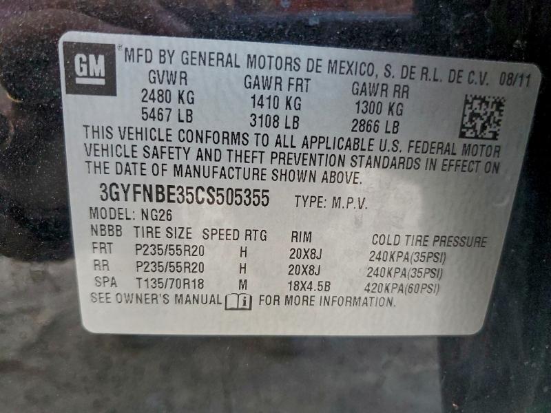 97218595 :رقم المزاد ، 3GYFNBE35CS505355 vin ، 2012 Cadillac Srx Perfor مزاد بيع