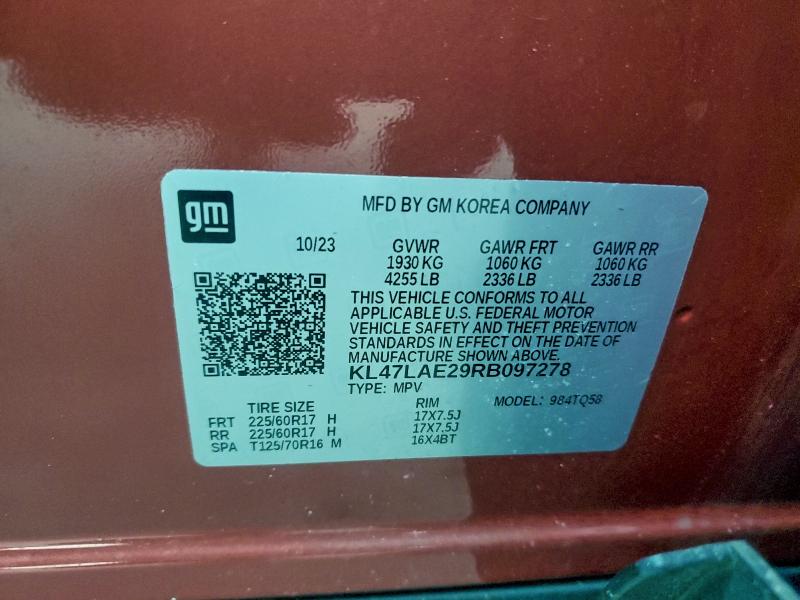 2024 Buick Envista მანქანა იყიდება აუქციონზე, vin: KL47LAE29RB097278, აუქციონის ნომერი: 96221605