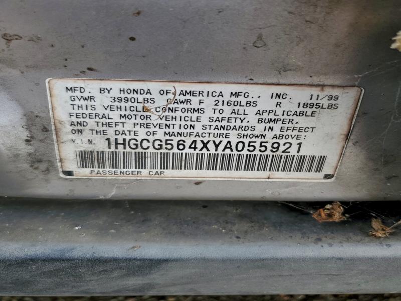 95621475 :رقم المزاد ، 1HGCG564XYA055921 vin ، 2000 Honda Accord مزاد بيع