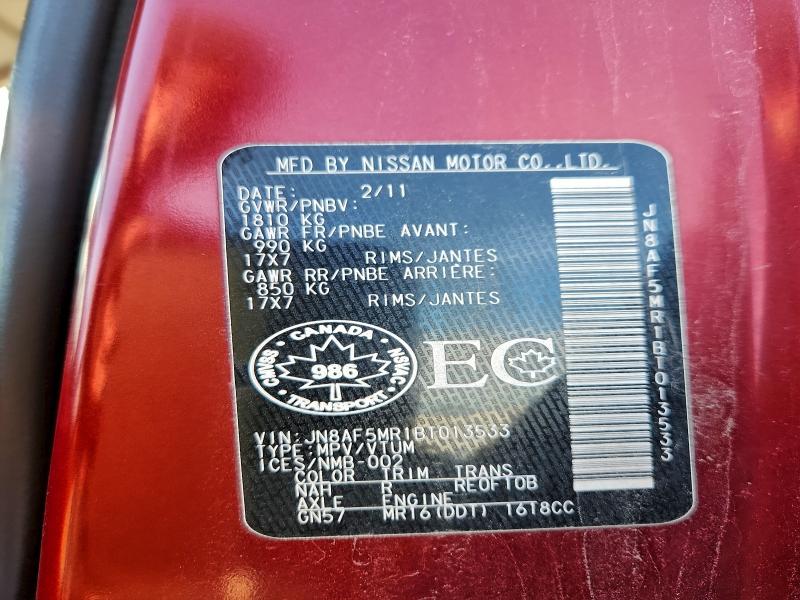 96818005 :رقم المزاد ، JN8AF5MR1BT013533 vin ، 2011 Nissan Juke S مزاد بيع