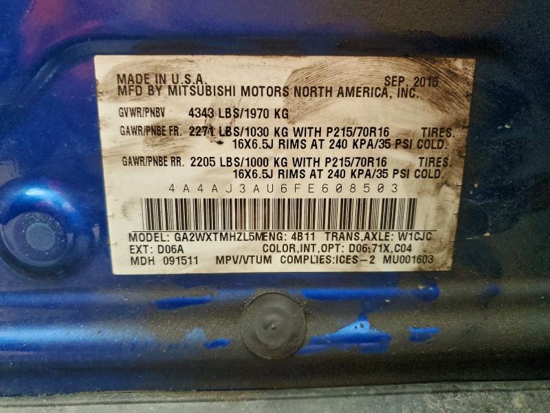 2015 Mitsubishi Rvr მანქანა იყიდება აუქციონზე, vin: 4A4AJ3AU6FE608503, აუქციონის ნომერი: 95076655