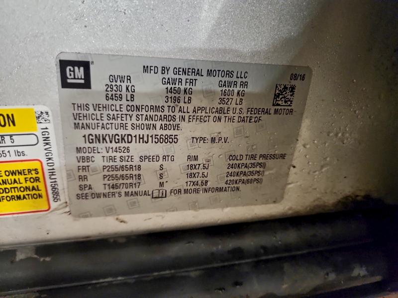 97249345 :رقم المزاد ، 1GNKVGKD1HJ156855 vin ، 2017 Chevrolet Traverse مزاد بيع