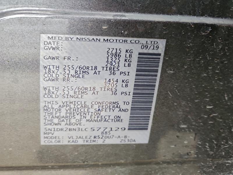 2020 Nissan Pathfinder მანქანა იყიდება აუქციონზე, vin: 5N1DR2BN3LC577129, აუქციონის ნომერი: 93321925